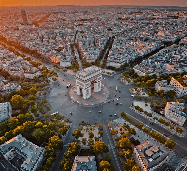 arc de triomphe haussman plan champs elysees aerial view axe historique